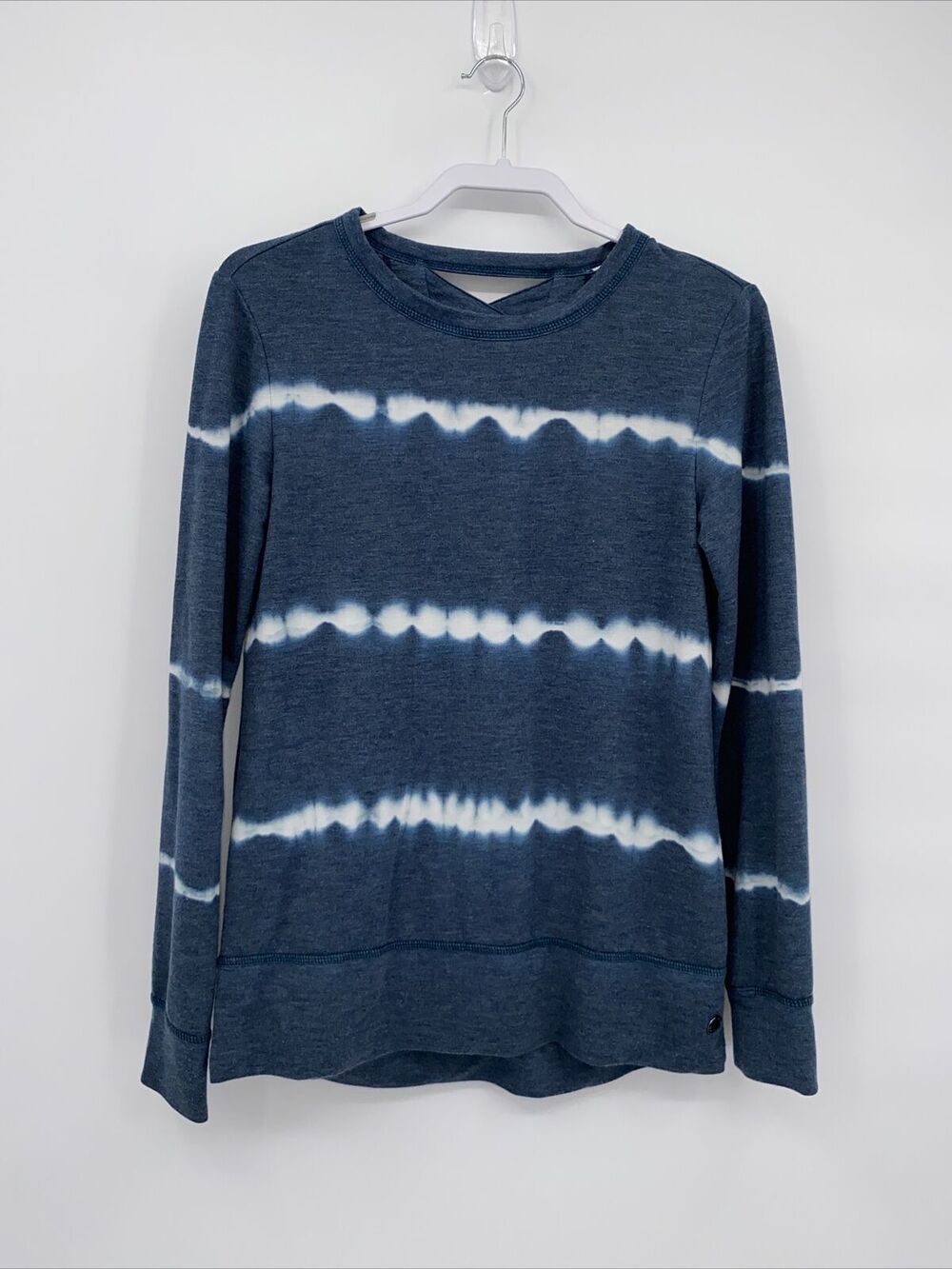 Ideology Womens Tie Dye Round Neck Long Sleeve Pullover Sweatshirt Blue Small